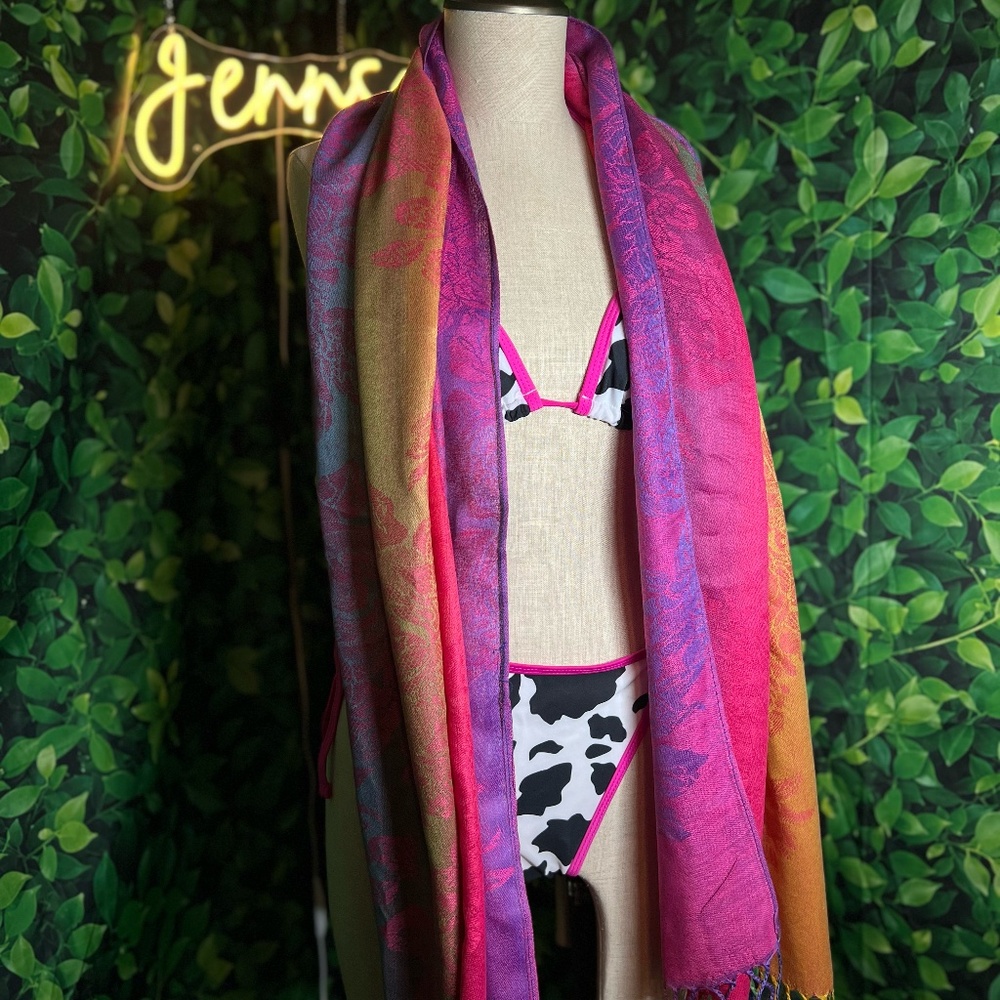 Boho Festival Pashmina Scarf | Pink Purple Gold | Rave / Coachella Vibes